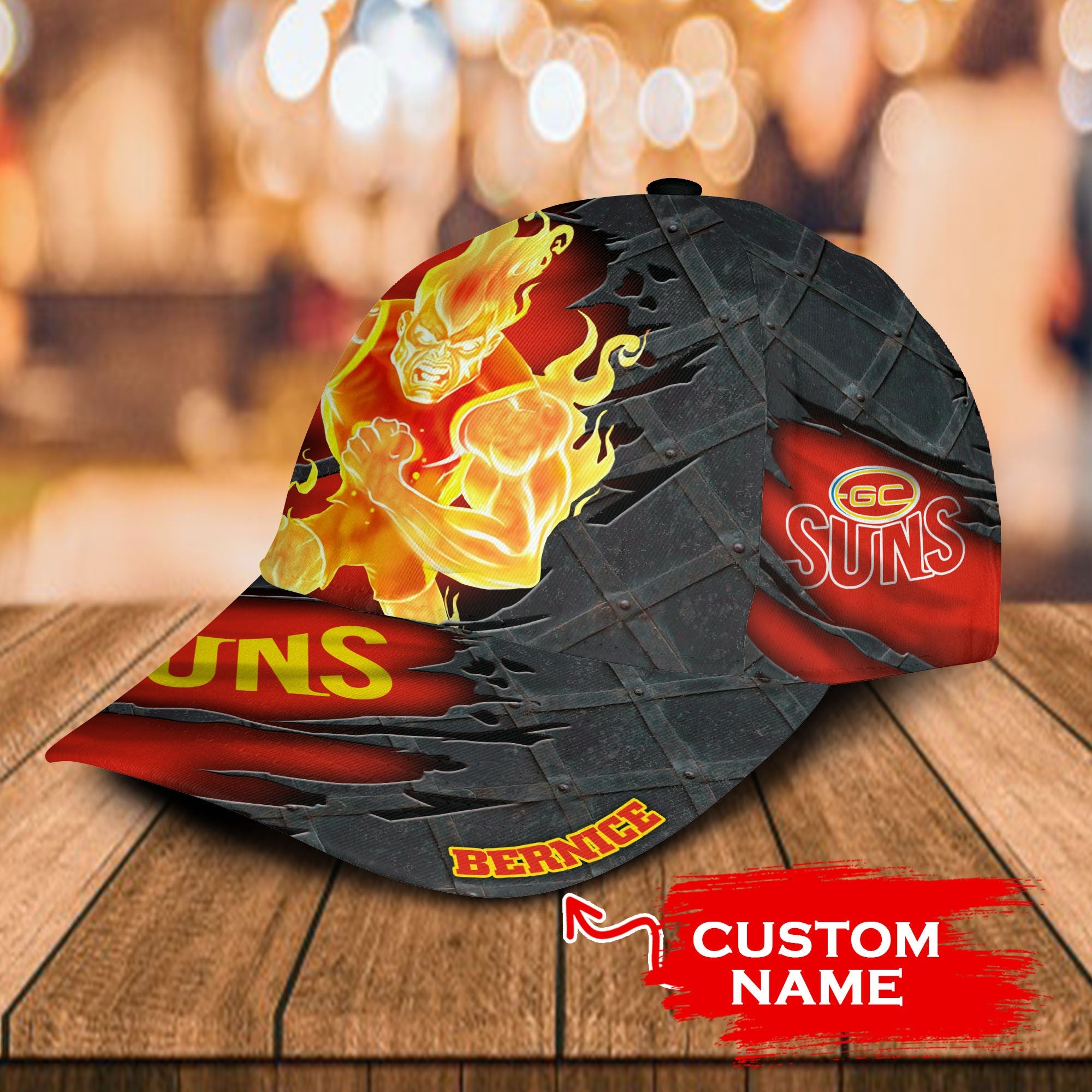 AFL Gold Coast Suns 3D Mascost Classic Cap Custom name LT10 - Vibe Hoodie Shop