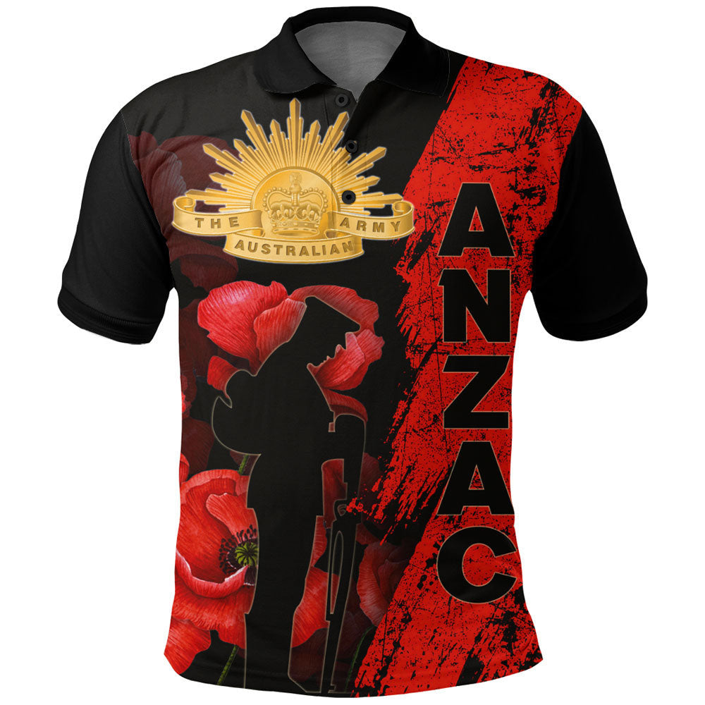 Vibe Hoodie Clothing - ANZAC Day Soldier Silhouette Remembrance Polo Shirt - Vibe Hoodie Shop