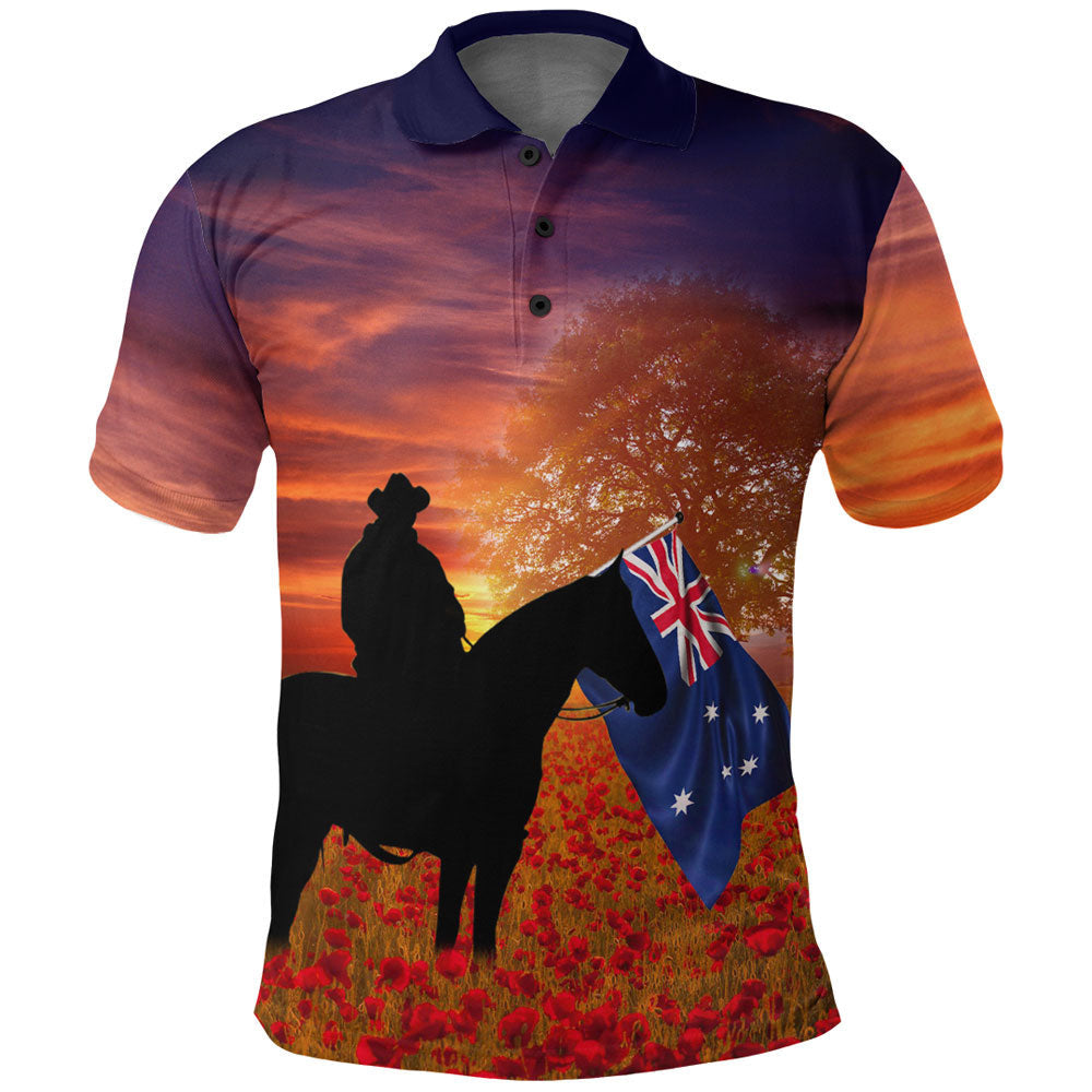 Vibe Hoodie Clothing - Australia Lest We Forget Light Horse Silhouette Polo Shirt - Vibe Hoodie Shop