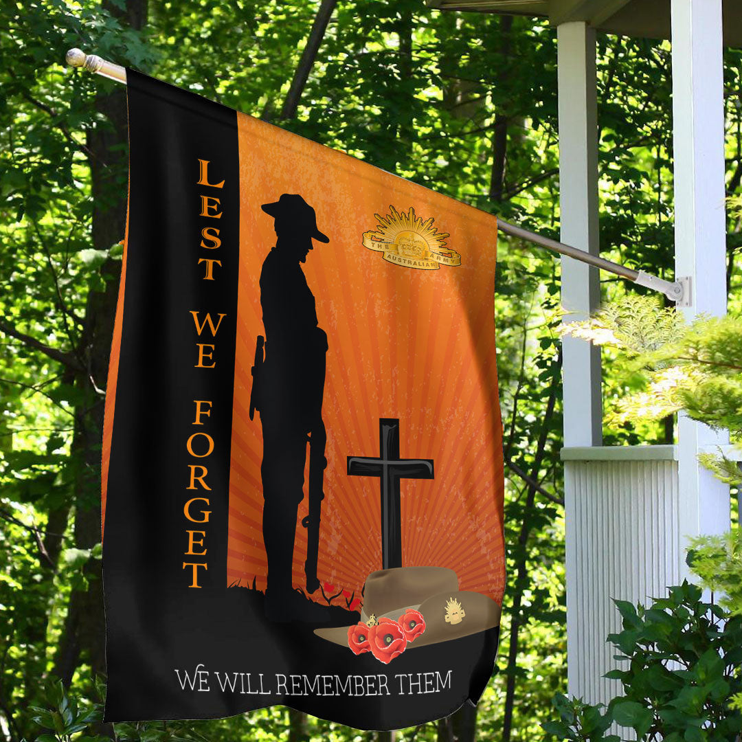 Vibe Hoodie Flag - ANZAC Day Lest We Forget Soldier Standing Guard Flag - Vibe Hoodie Shop