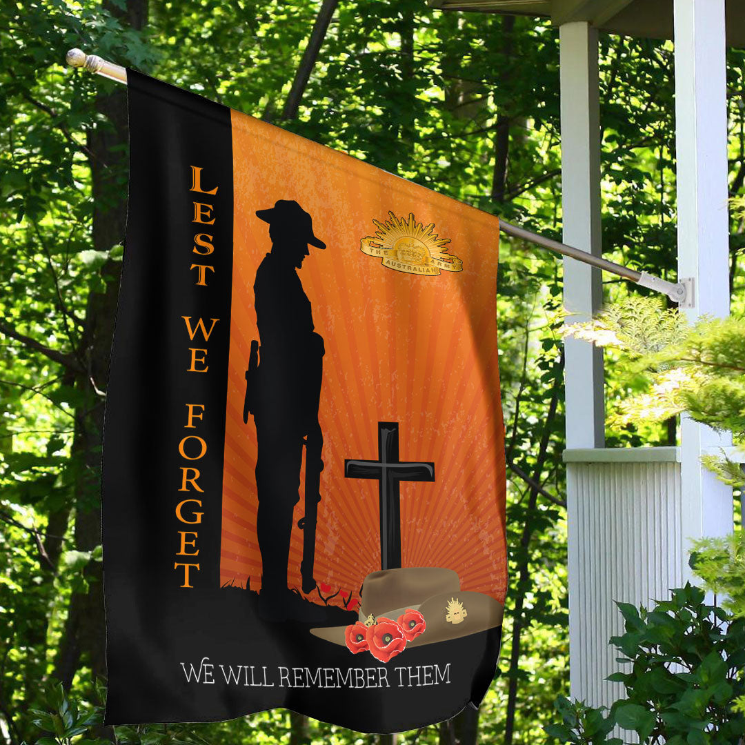 Vibe Hoodie Flag - (Custom) ANZAC Day Lest We Forget Soldier Standing Guard Flag - Vibe Hoodie Shop