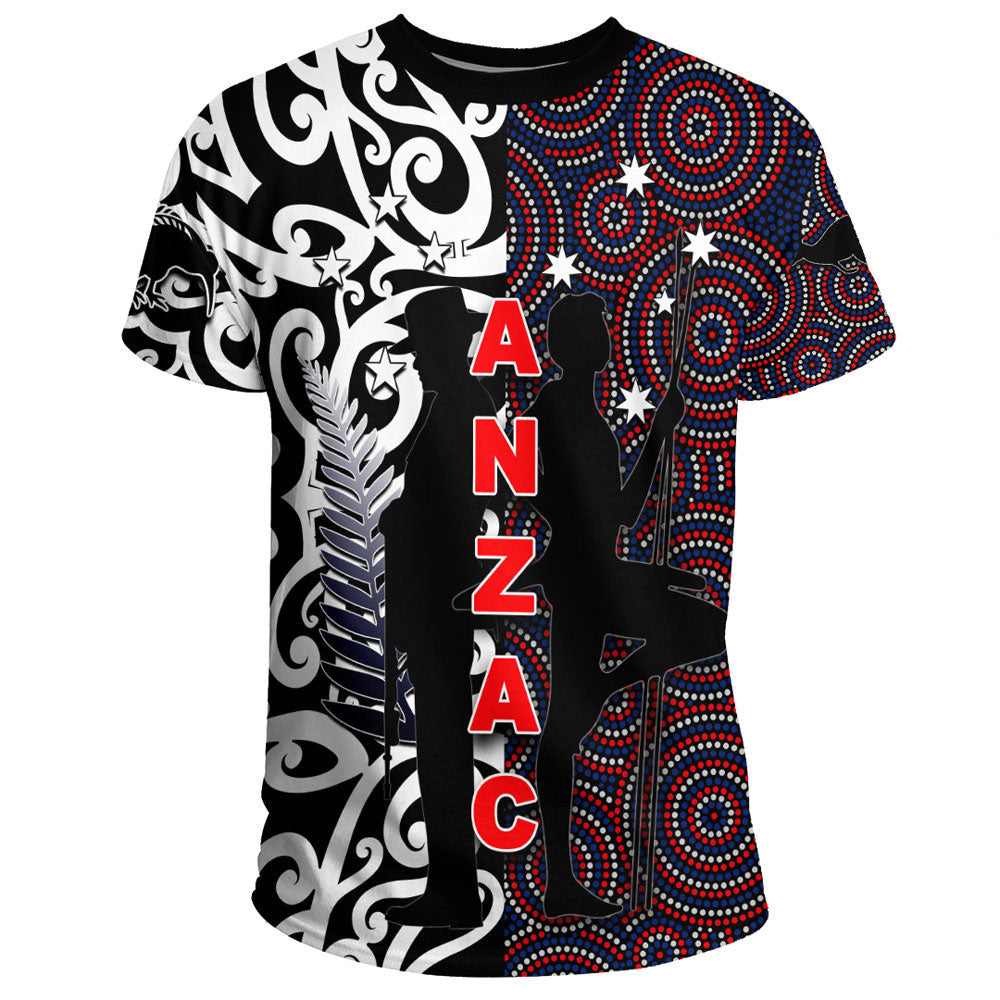 Vibe Hoodie Clothing - ANZAC Day Kangaroo Aboriginal and Kiwi Maori T shirt - Vibe Hoodie Shop