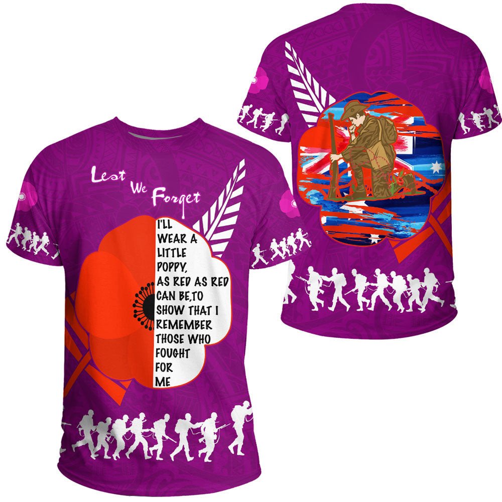 Vibe Hoodie Clothing - New Zealand ANZAC Red Poopy Purple T shirt - Vibe Hoodie Shop