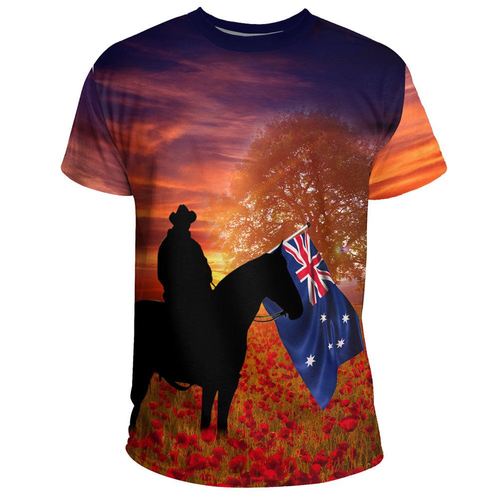 Vibe Hoodie Clothing - Australia Lest We Forget Light Horse Silhouette T shirt - Vibe Hoodie Shop