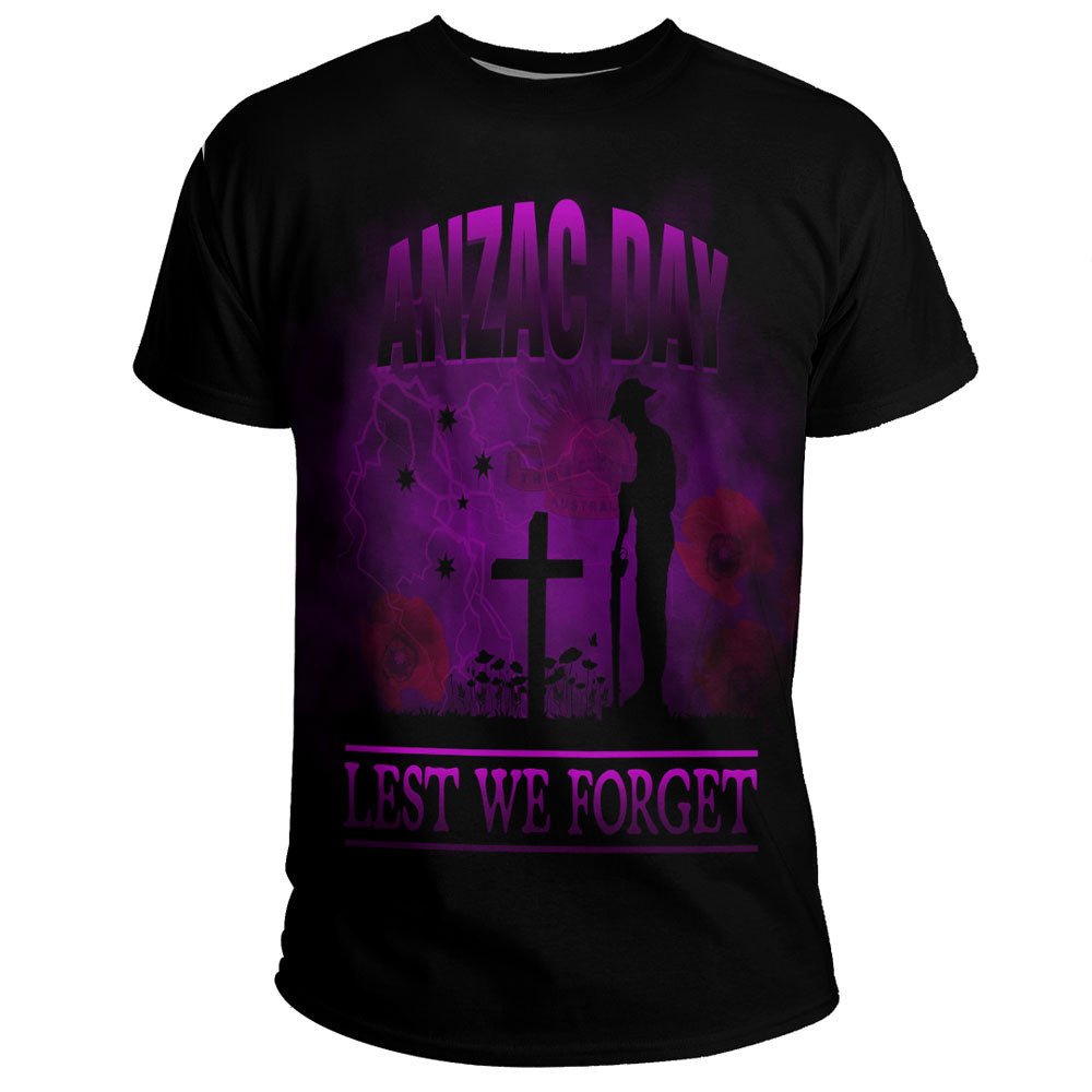 Vibe Hoodie Clothing - ANZAC Day Remember Australia and New Zealand Purple T shirt - Vibe Hoodie Shop