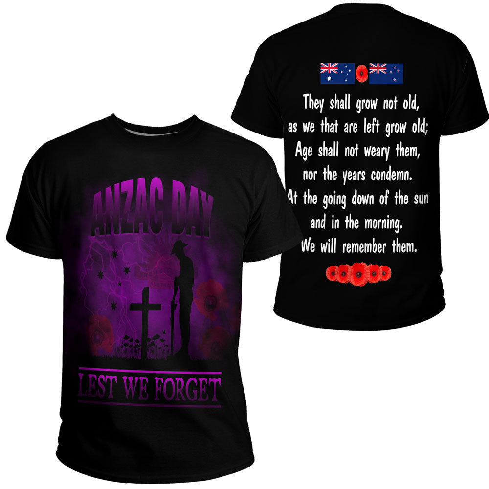 Vibe Hoodie Clothing - ANZAC Day Remember Australia and New Zealand Purple T shirt - Vibe Hoodie Shop