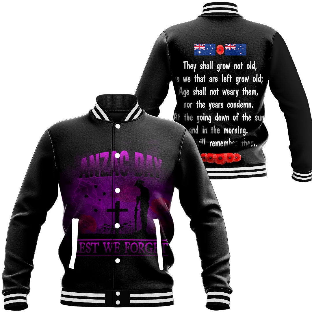 Vibe Hoodie Clothing - ANZAC Day Remember Australia and New Zealand Purple Baseball Jacket - Vibe Hoodie Shop