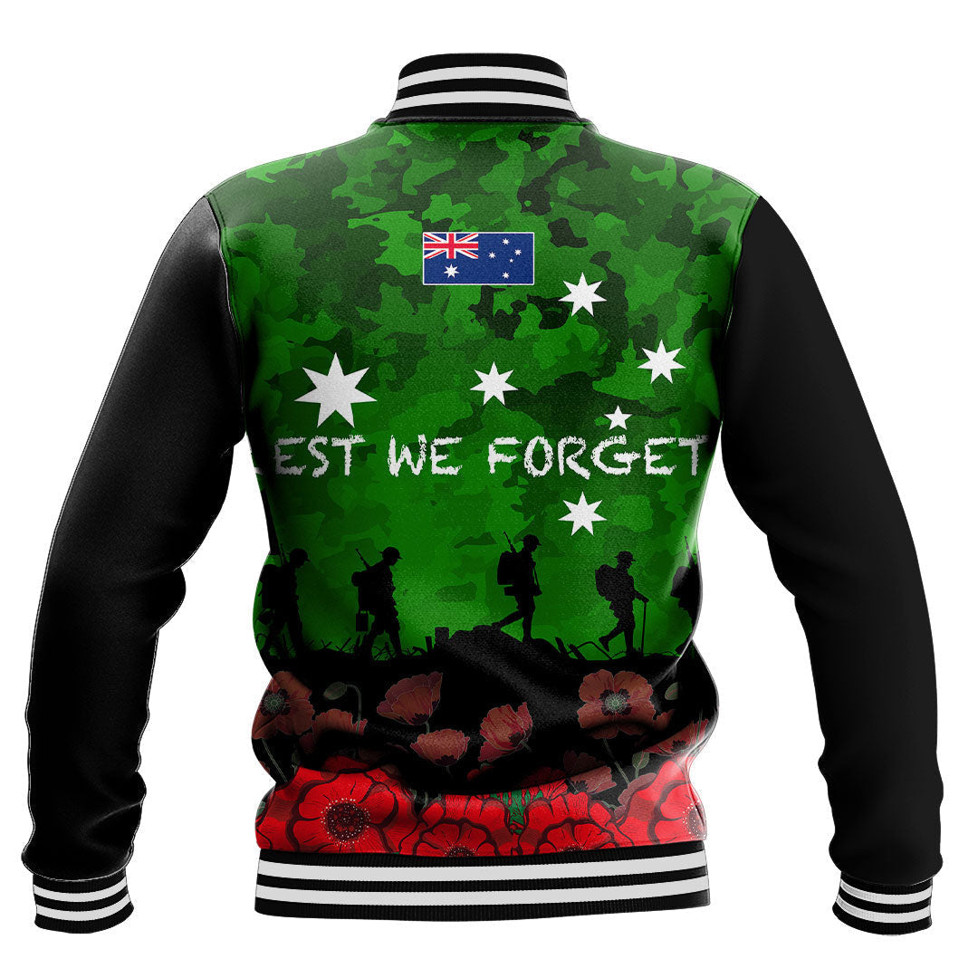 Vibe Hoodie Clothing - Australia ANZAC Day Camouflage and Poppy Baseball Jacket - Vibe Hoodie Shop