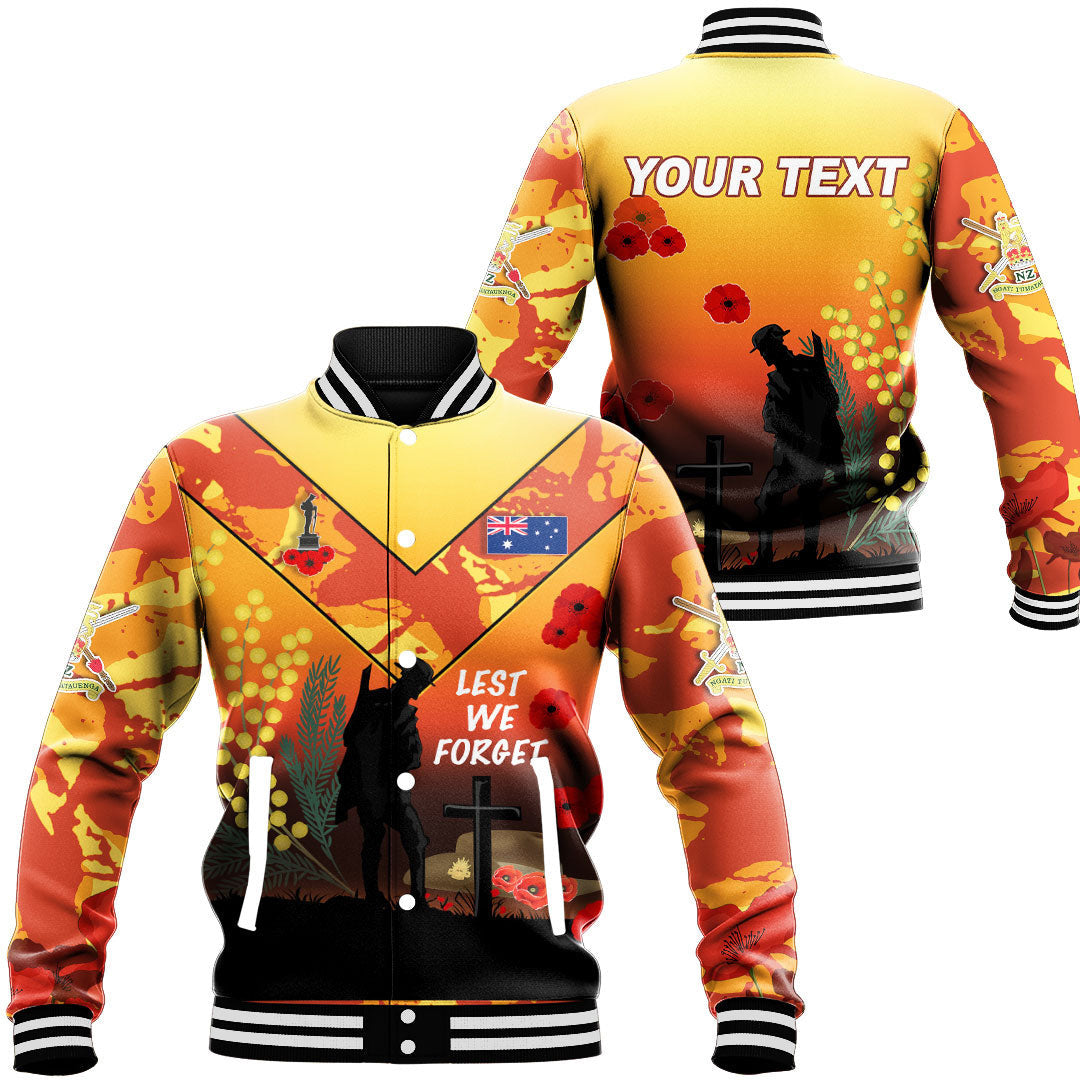 Vibe Hoodie Clothing - (Custom) Australia ANZAC Lest We Forget 2022 - Orange Baseball Jacket - Vibe Hoodie Shop