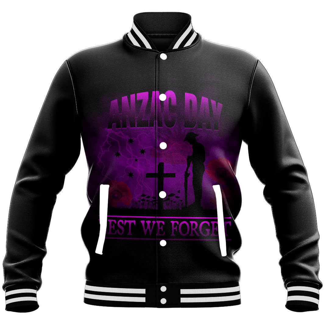 Vibe Hoodie Clothing - ANZAC Day Remember Australia and New Zealand Purple Baseball Jacket - Vibe Hoodie Shop