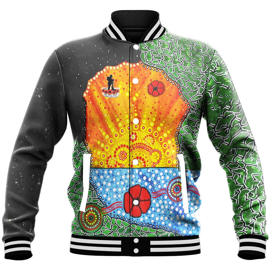 Vibe Hoodie Clothing - Aboriginal Australian ANZAC Day Lest We Forget Poppy Baseball Jacket - Vibe Hoodie Shop