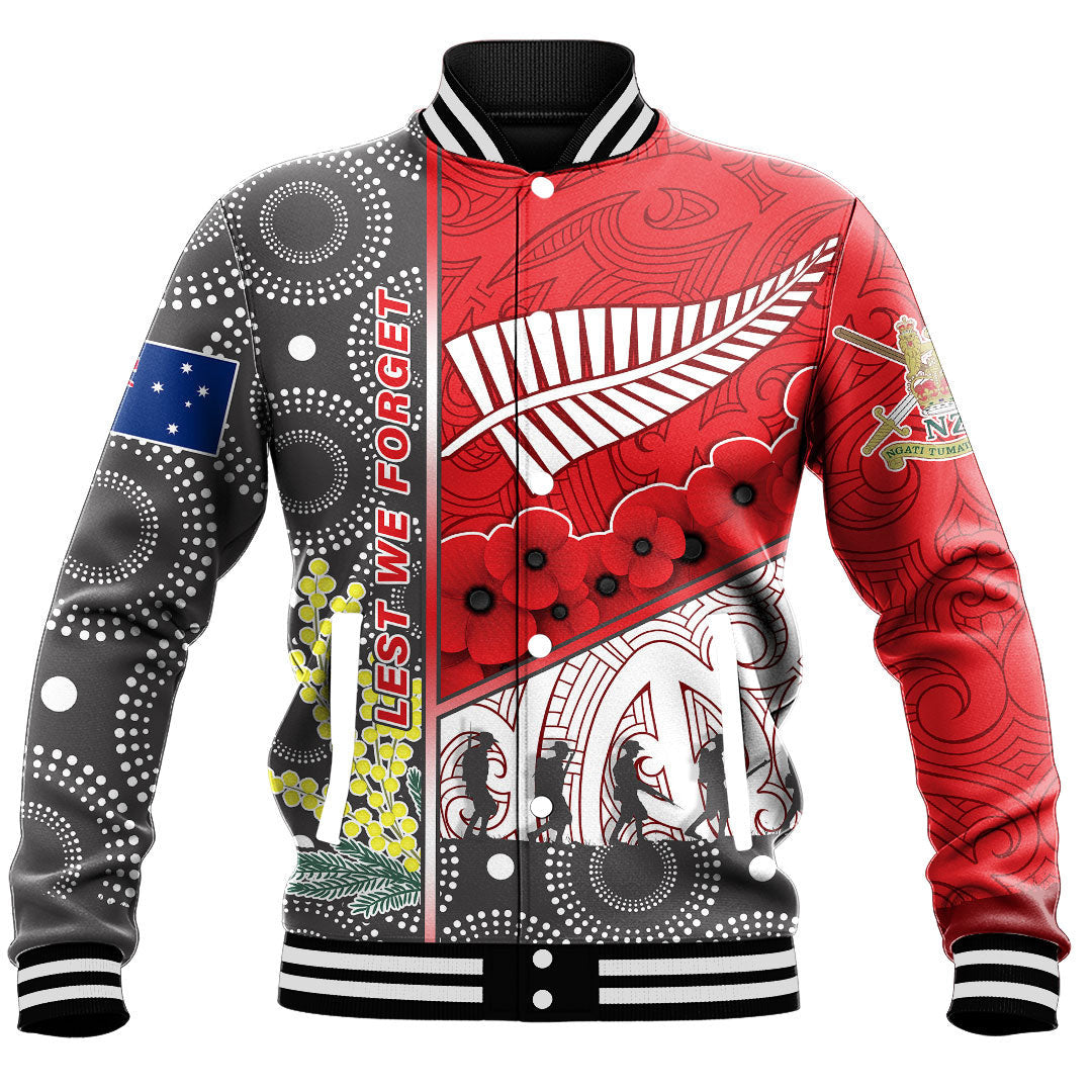 Vibe Hoodie Clothing - (Custom) Australia Indigenous and New Zealand Maori ANZAC (Red) Baseball Jacket - Vibe Hoodie Shop