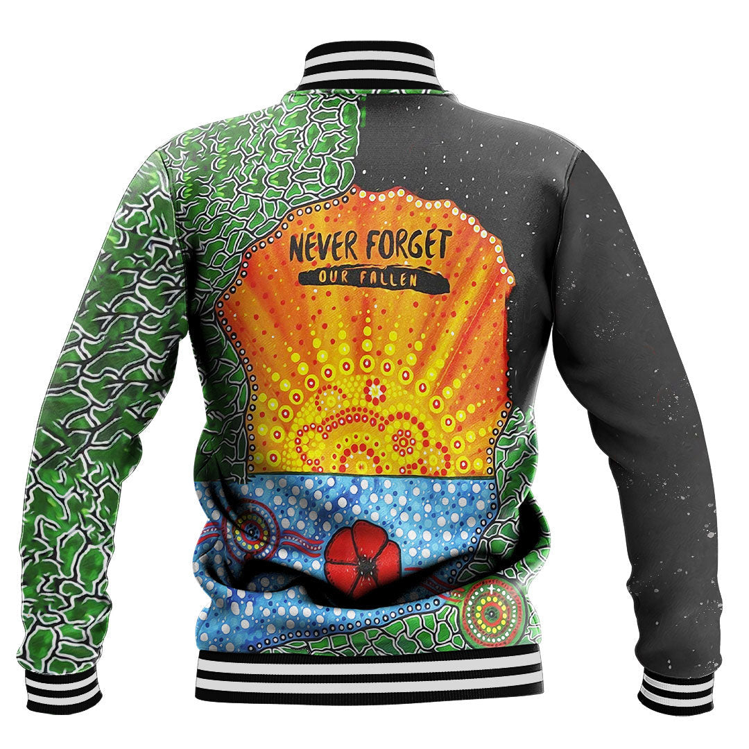 Vibe Hoodie Clothing - Aboriginal Australian ANZAC Day Lest We Forget Poppy Baseball Jacket - Vibe Hoodie Shop