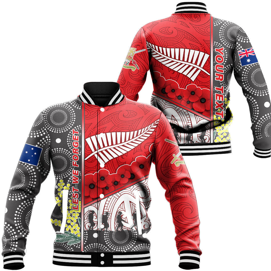 Vibe Hoodie Clothing - (Custom) Australia Indigenous and New Zealand Maori ANZAC (Red) Baseball Jacket - Vibe Hoodie Shop