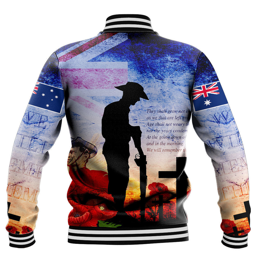 Vibe Hoodie Clothing - ANZAC Day Australia Soldier We Will Rememer Them Baseball Jacket - Vibe Hoodie Shop