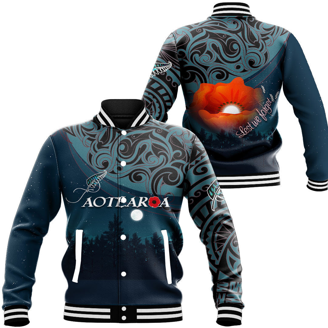 Vibe Hoodie Clothing - New Zealand Paua Silver Fern Poppy Baseball Jacket - Vibe Hoodie Shop