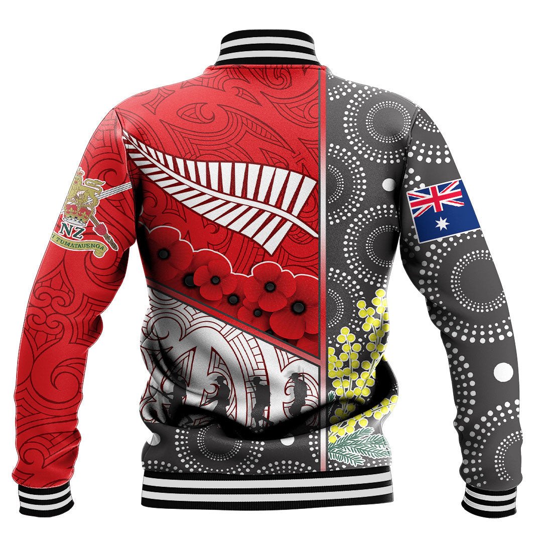 Vibe Hoodie Clothing - Australia Indigenous and New Zealand Maori ANZAC (Red) Baseball Jacket - Vibe Hoodie Shop