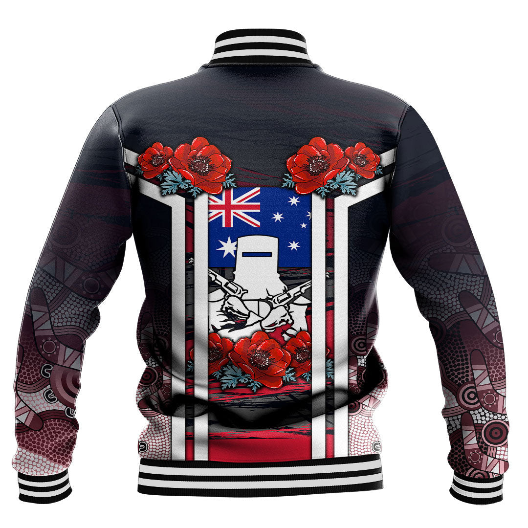 Vibe Hoodie Clothing - Australia ANZAC Day Poppy Aboriginal Pattern Baseball Jacket - Vibe Hoodie Shop