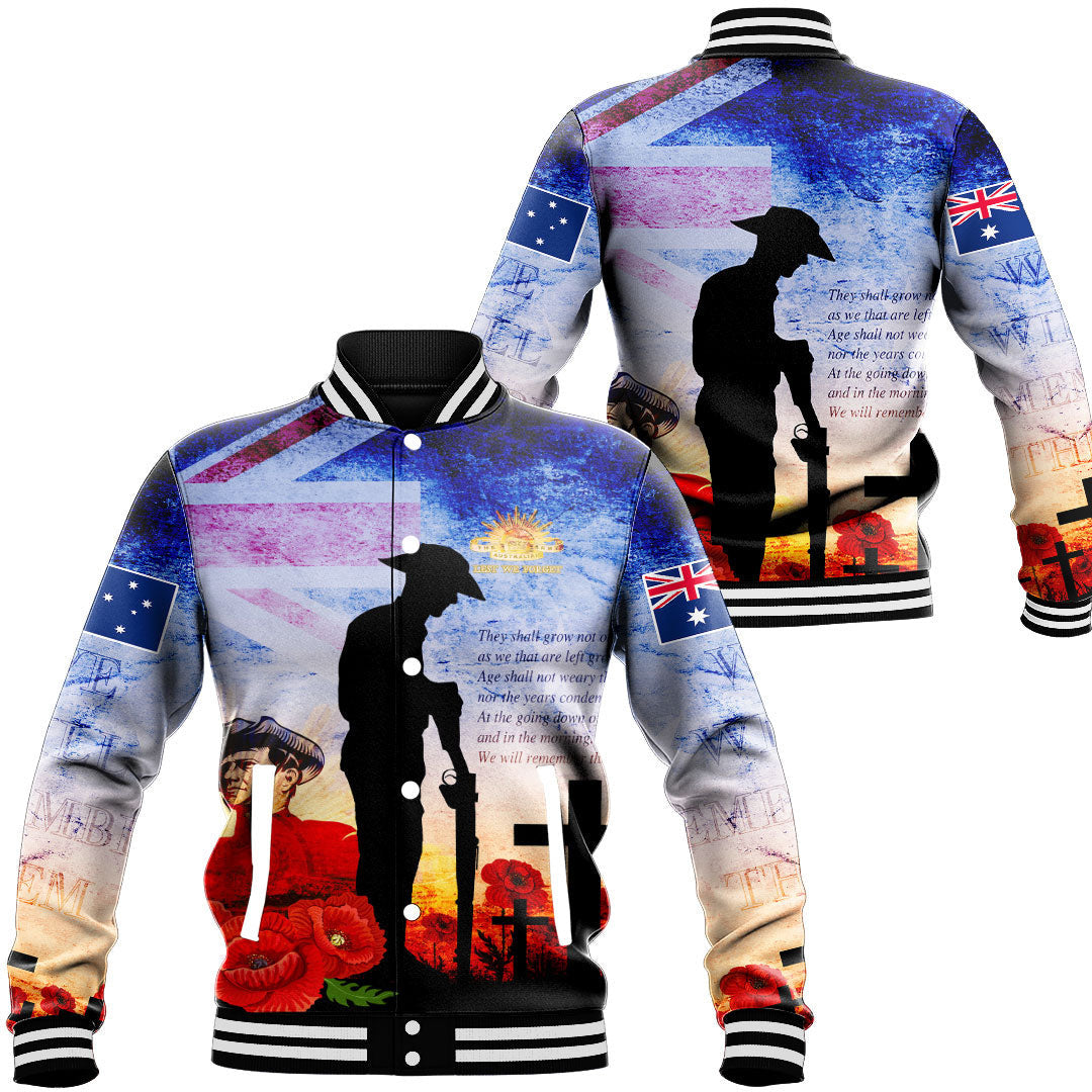 Vibe Hoodie Clothing - ANZAC Day Australia Soldier We Will Rememer Them Baseball Jacket - Vibe Hoodie Shop