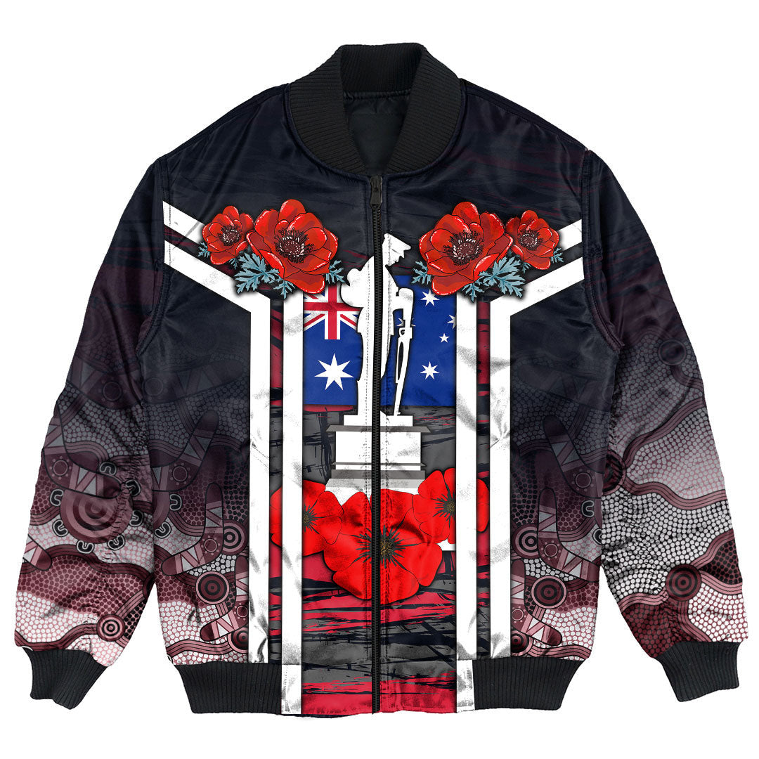 Vibe Hoodie Clothing - Australia ANZAC Day Poppy Aboriginal Pattern Bomber Jacket - Vibe Hoodie Shop