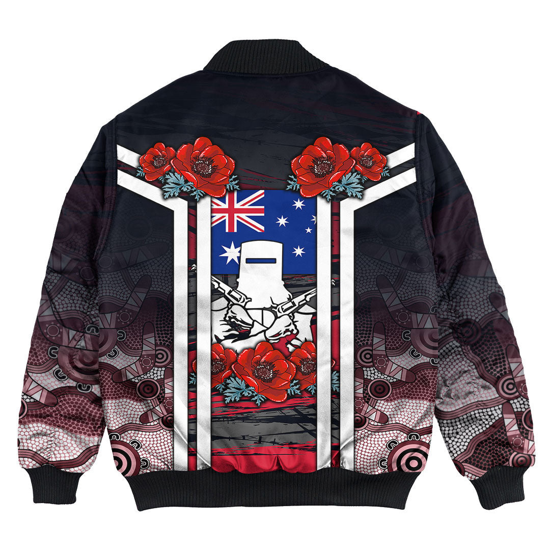 Vibe Hoodie Clothing - Australia ANZAC Day Poppy Aboriginal Pattern Bomber Jacket - Vibe Hoodie Shop