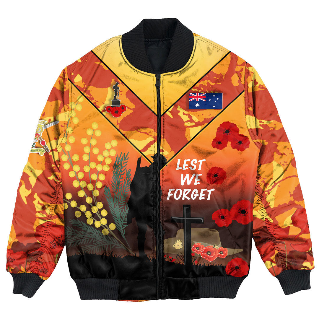 Vibe Hoodie Clothing - Australia ANZAC Lest We Forget 2022 - Orange Bomber Jacket - Vibe Hoodie Shop