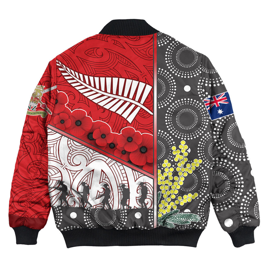 Vibe Hoodie Clothing - Australia Indigenous and New Zealand Maori ANZAC (Red) Bomber Jacket - Vibe Hoodie Shop