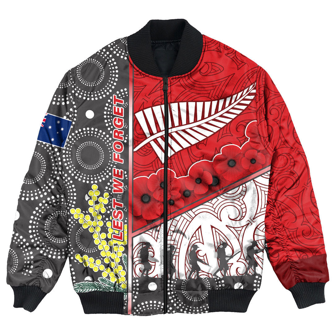 Vibe Hoodie Clothing - (Custom) Australia Indigenous and New Zealand Maori ANZAC (Red) Bomber Jacket - Vibe Hoodie Shop