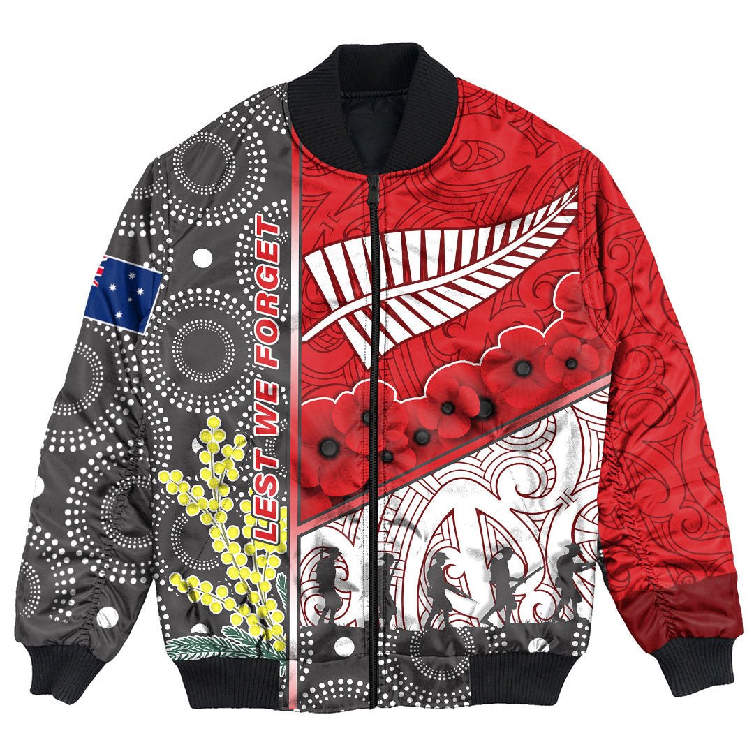 Vibe Hoodie Clothing - Australia Indigenous and New Zealand Maori ANZAC (Red) Bomber Jacket - Vibe Hoodie Shop