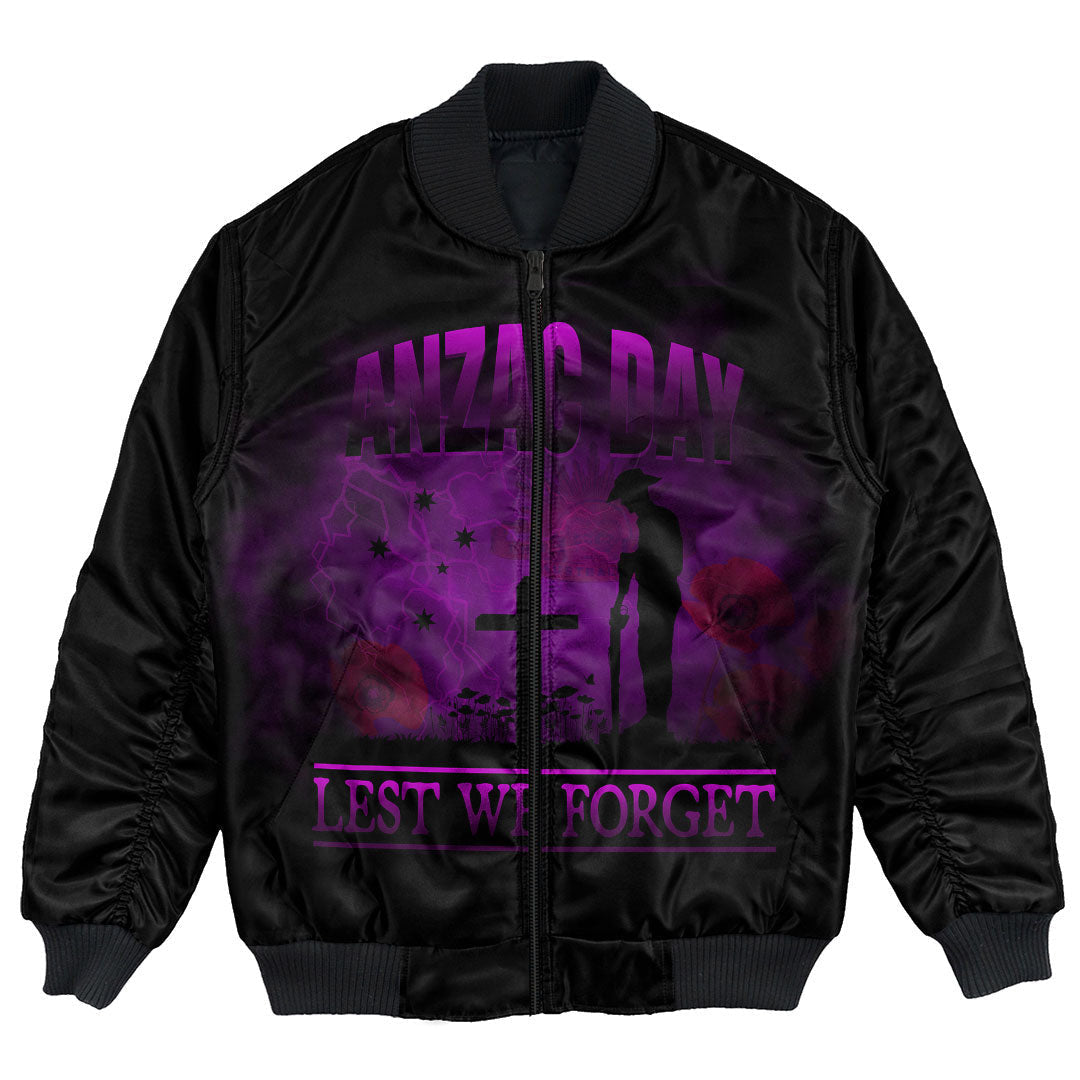 Vibe Hoodie Clothing - ANZAC Day Remember Australia and New Zealand Purple Bomber Jacket - Vibe Hoodie Shop