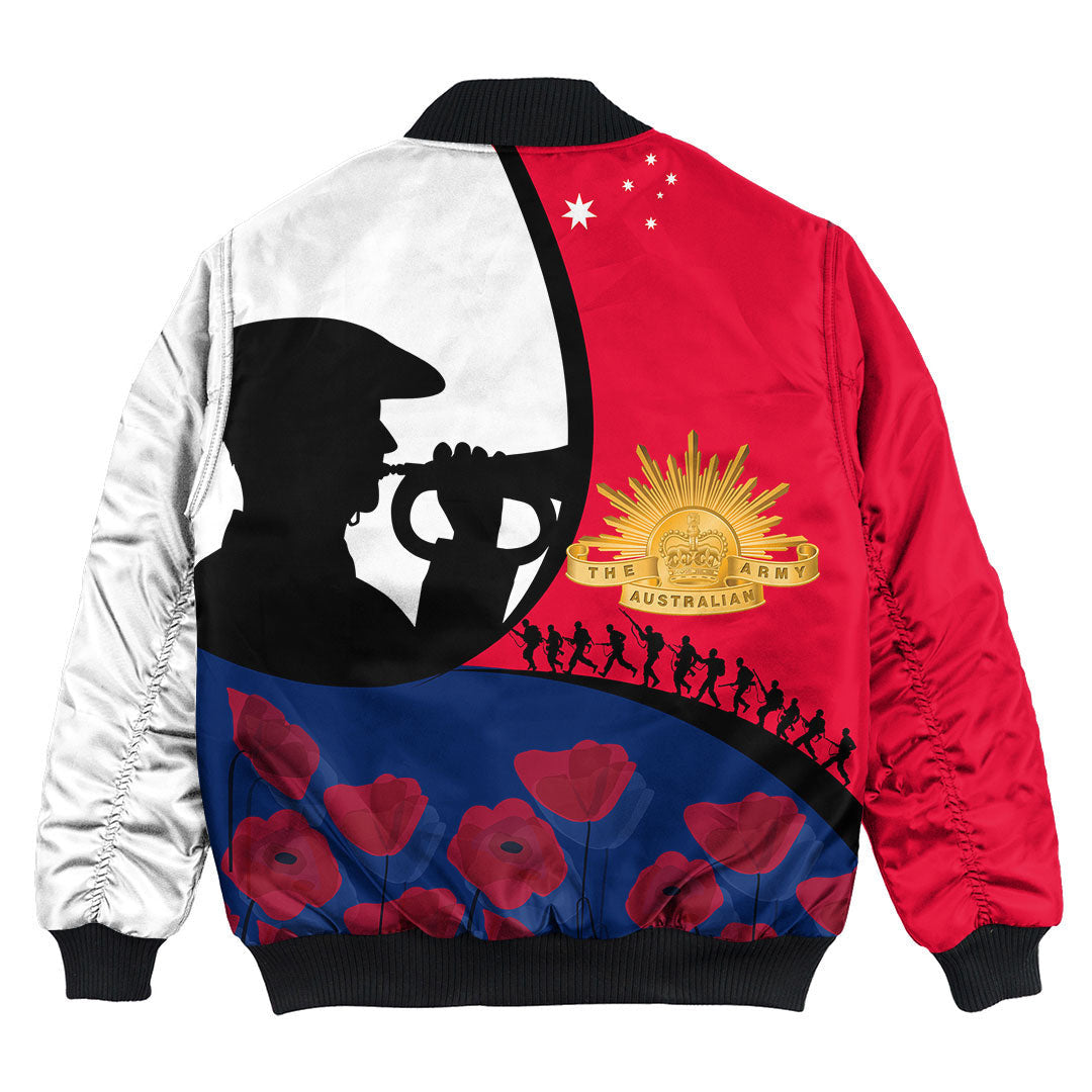 Vibe Hoodie Clothing - Australia ANZAC Day Soldier Blowing Trumpet Bomber Jacket - Vibe Hoodie Shop