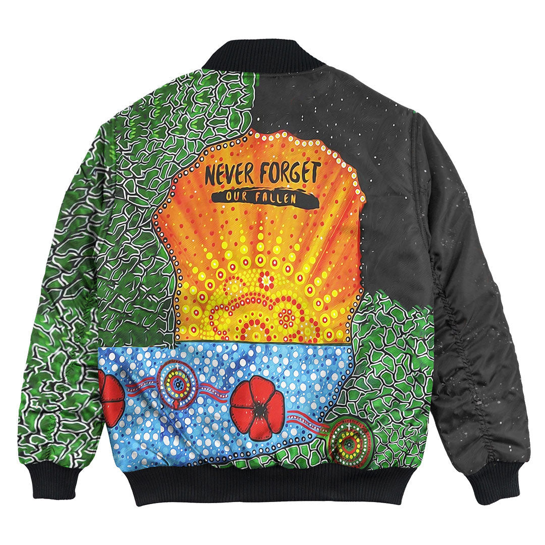 Vibe Hoodie Clothing - Aboriginal Australian ANZAC Day Lest We Forget Poppy Bomber Jacket - Vibe Hoodie Shop