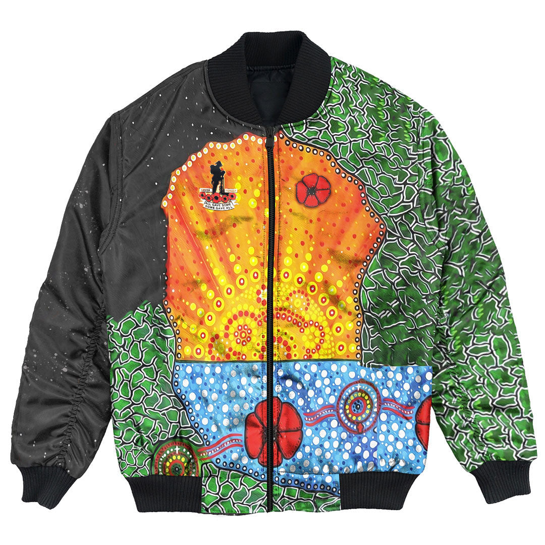 Vibe Hoodie Clothing - Aboriginal Australian ANZAC Day Lest We Forget Poppy Bomber Jacket - Vibe Hoodie Shop