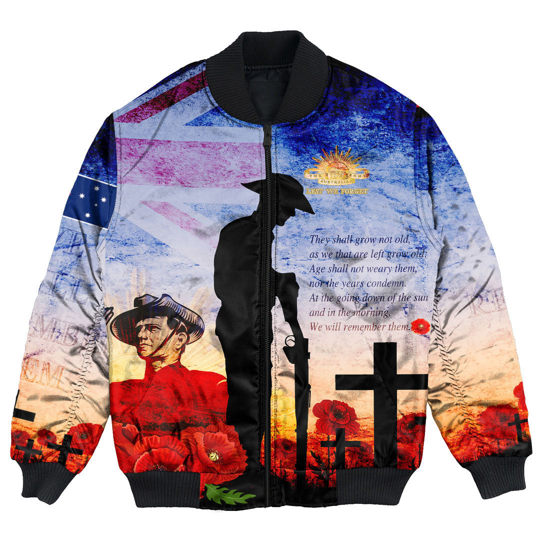 Vibe Hoodie Clothing - ANZAC Day Australia Soldier We Will Rememer Them Bomber Jacket - Vibe Hoodie Shop