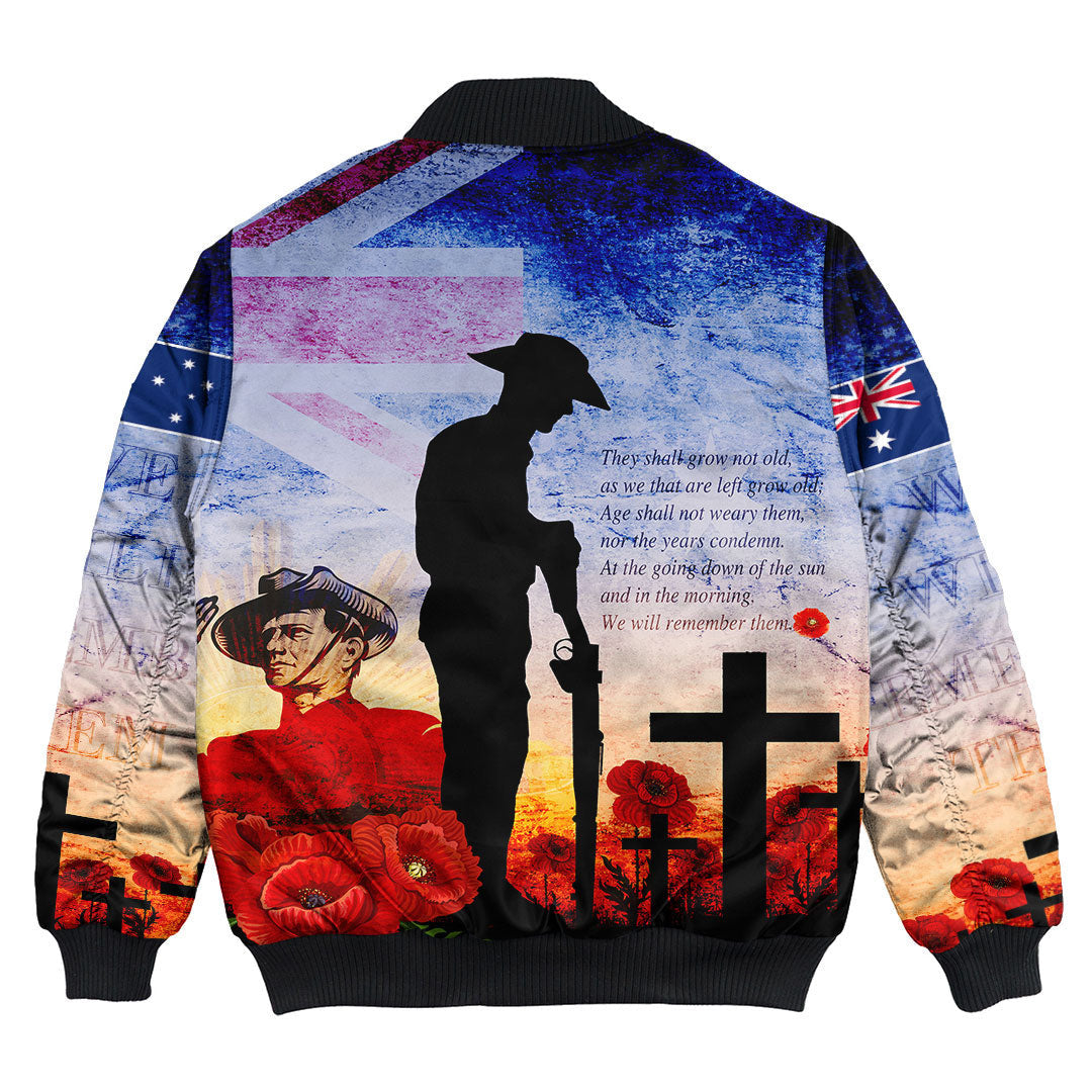 Vibe Hoodie Clothing - ANZAC Day Australia Soldier We Will Rememer Them Bomber Jacket - Vibe Hoodie Shop