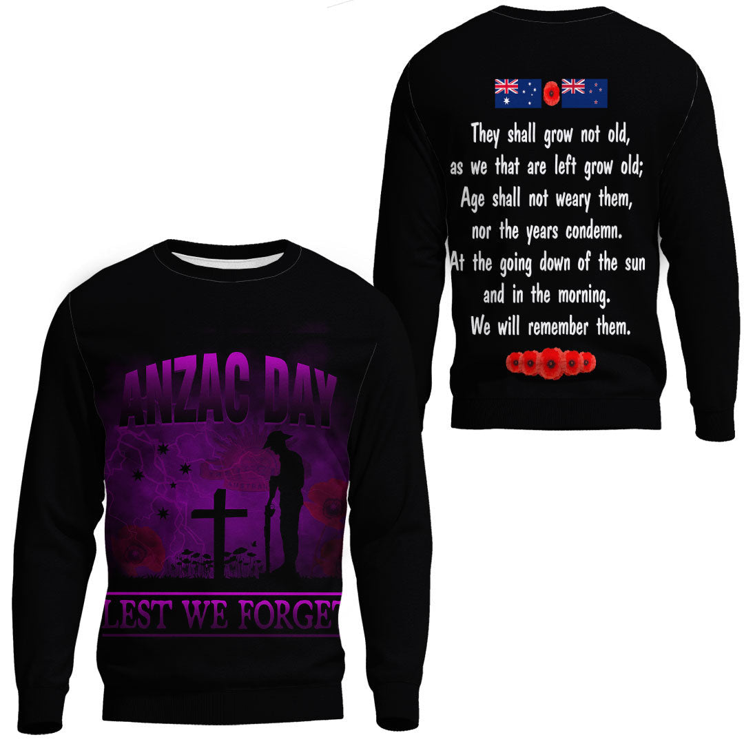 Vibe Hoodie Clothing - ANZAC Day Remember Australia and New Zealand Purple.Sweatshirt - Vibe Hoodie Shop