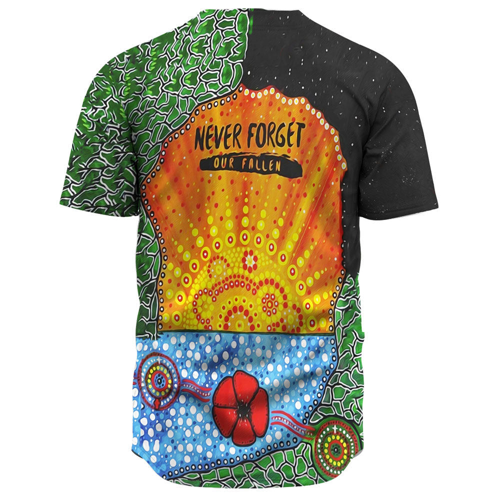 VibeHoodie Clothing - Aboriginal Australian ANZAC Day Lest We Forget Poppy Baseball Jersey LT10 - Vibe Hoodie Shop