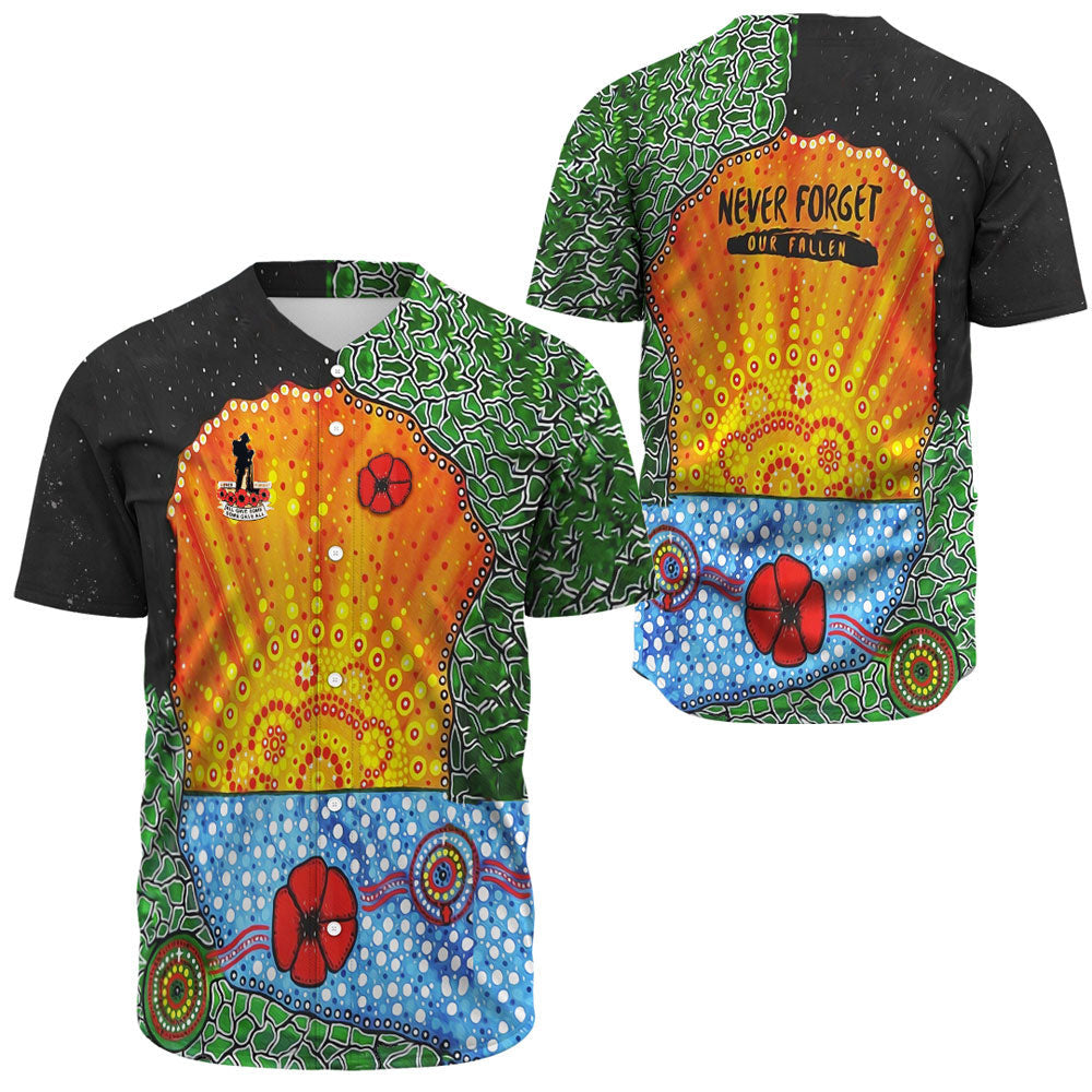 VibeHoodie Clothing - Aboriginal Australian ANZAC Day Lest We Forget Poppy Baseball Jersey LT10 - Vibe Hoodie Shop