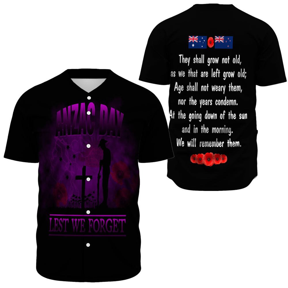 VibeHoodie Clothing - ANZAC Day Remember Australia and New Zealand Purple Baseball Jersey LT10 - Vibe Hoodie Shop