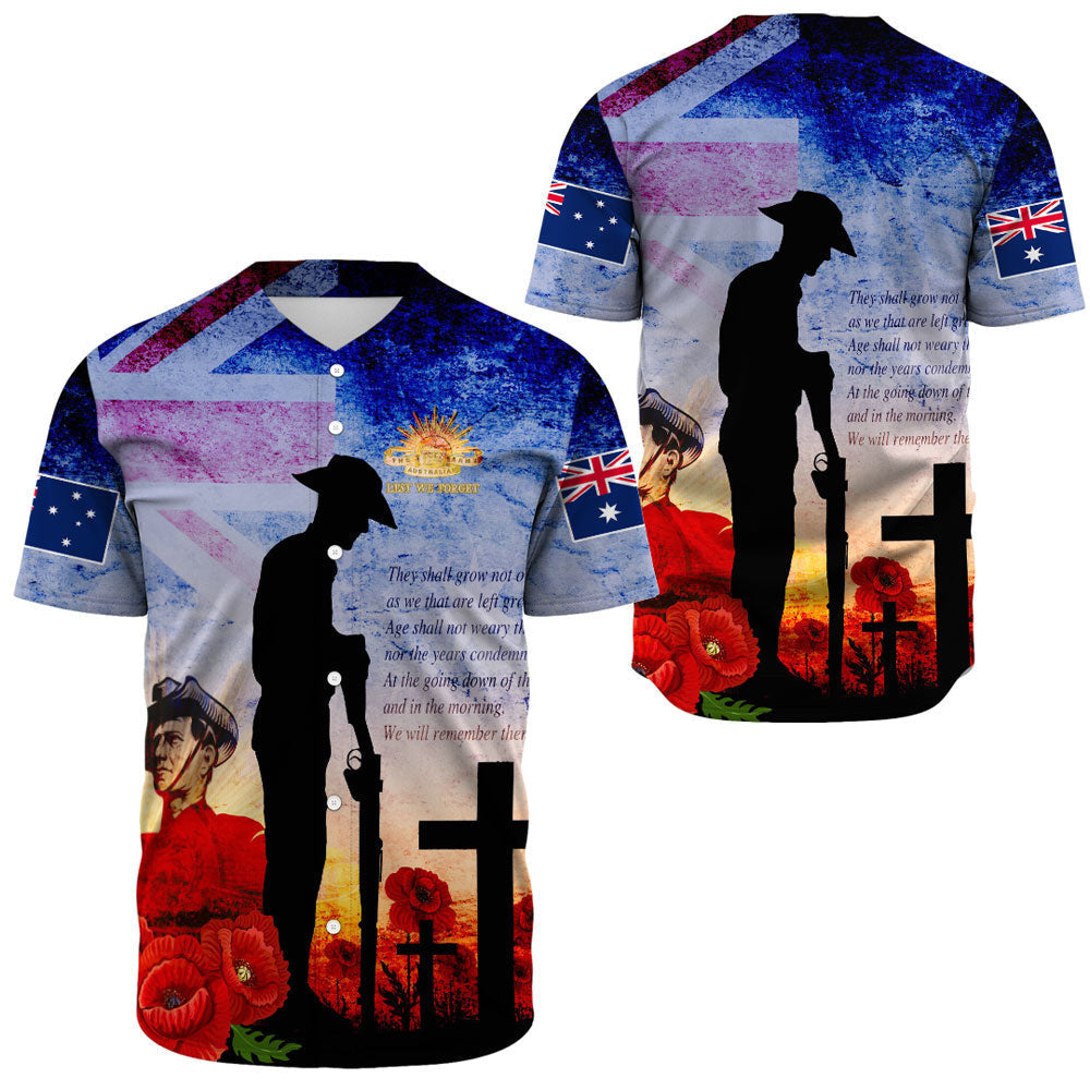 VibeHoodie Clothing - ANZAC Day Australia Soldier We Will Rememer Them Baseball Jersey LT10 - Vibe Hoodie Shop