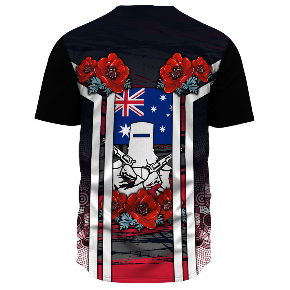 VibeHoodie Clothing - Australia ANZAC Day Poppy Aboriginal Pattern Baseball Jersey LT10 - Vibe Hoodie Shop