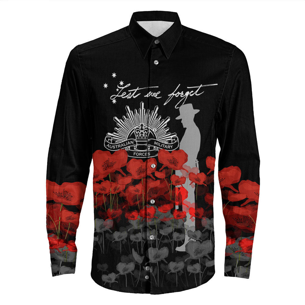 VibeHoodie Clothing - (Custom) Australian Military Forces ANZAC Day Lest We Forget Long Sleeve Button Shirt LT10 - Vibe Hoodie Shop