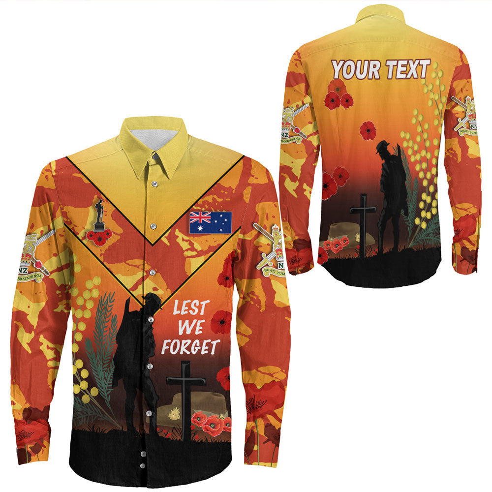 VibeHoodie Clothing - (Custom) Australia ANZAC Lest We Forget 2022 - Orange Long Sleeve Button Shirt LT10 - Vibe Hoodie Shop