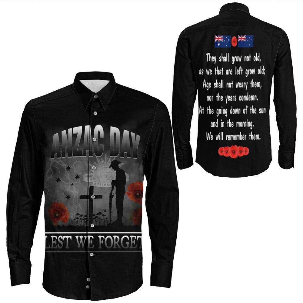 VibeHoodie Clothing - ANZAC Day Remember Australia and New Zealand Long Sleeve Button Shirt LT10 - Vibe Hoodie Shop