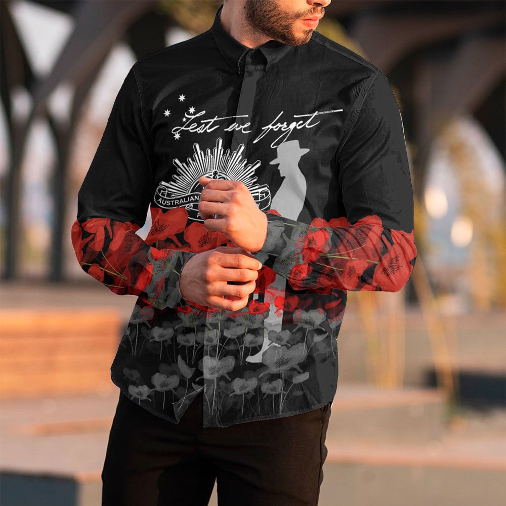 VibeHoodie Clothing - (Custom) Australian Military Forces ANZAC Day Lest We Forget Long Sleeve Button Shirt LT10 - Vibe Hoodie Shop