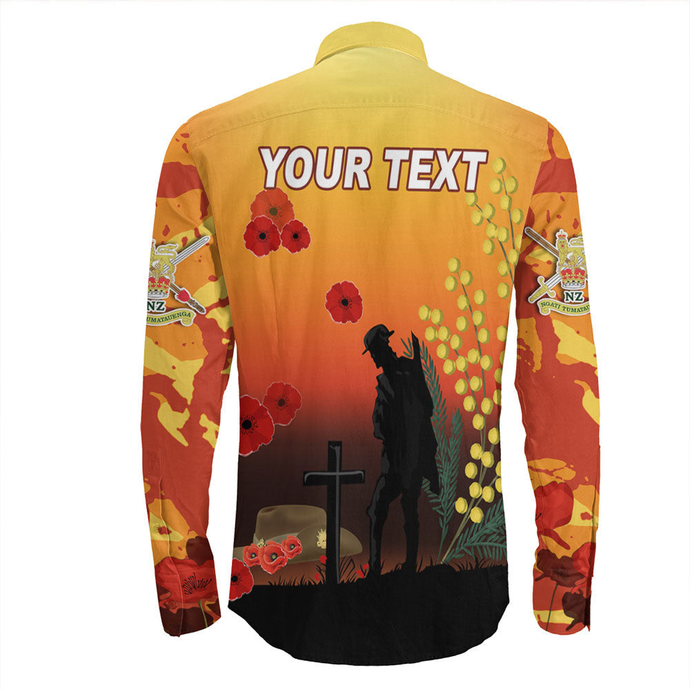 VibeHoodie Clothing - (Custom) Australia ANZAC Lest We Forget 2022 - Orange Long Sleeve Button Shirt LT10 - Vibe Hoodie Shop