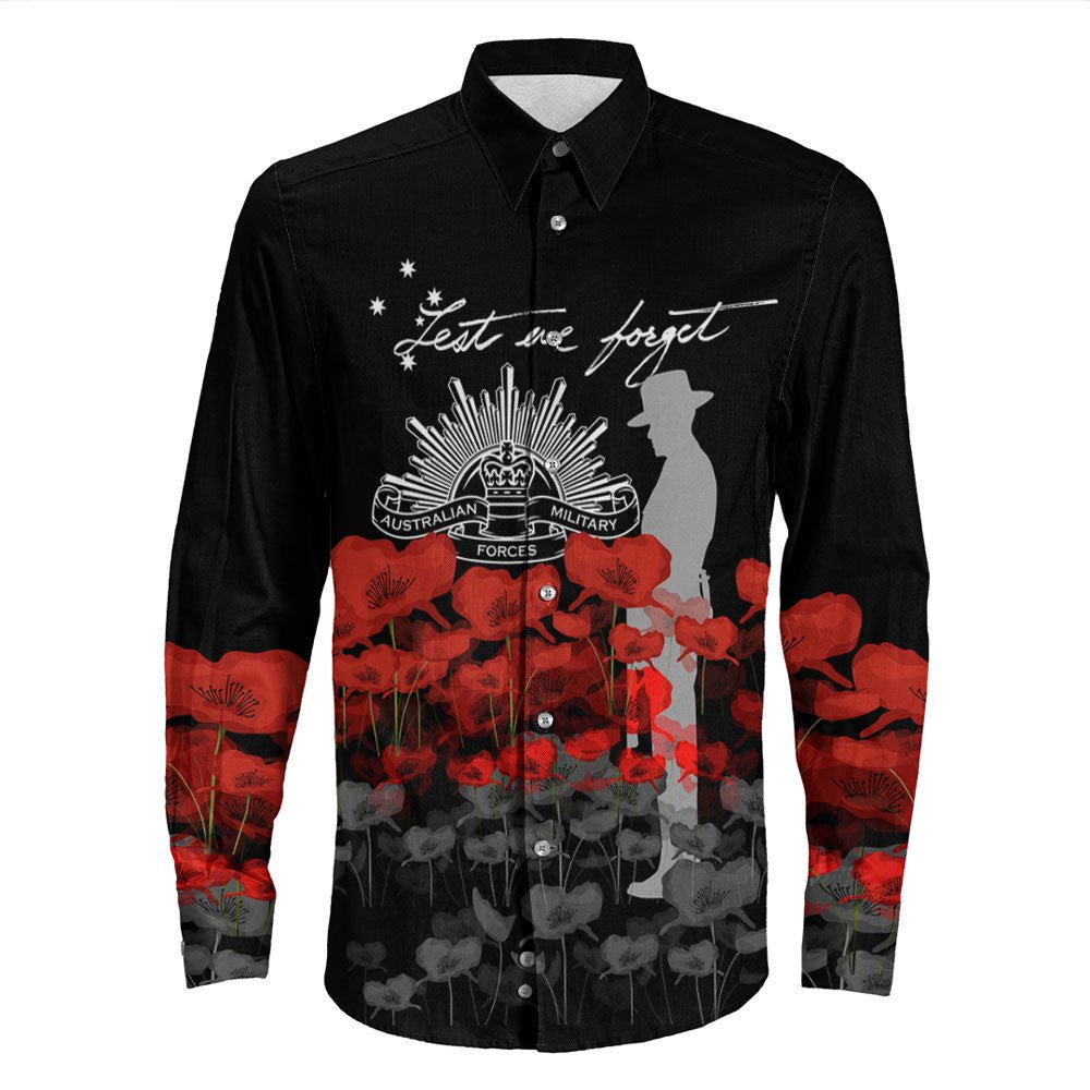 VibeHoodie Clothing - Australian Military Forces ANZAC Day Lest We Forget Long Sleeve Button Shirt LT10 - Vibe Hoodie Shop