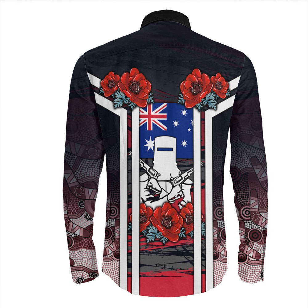 VibeHoodie Clothing - Australia ANZAC Day Poppy Aboriginal Pattern Long Sleeve Button Shirt LT10 - Vibe Hoodie Shop