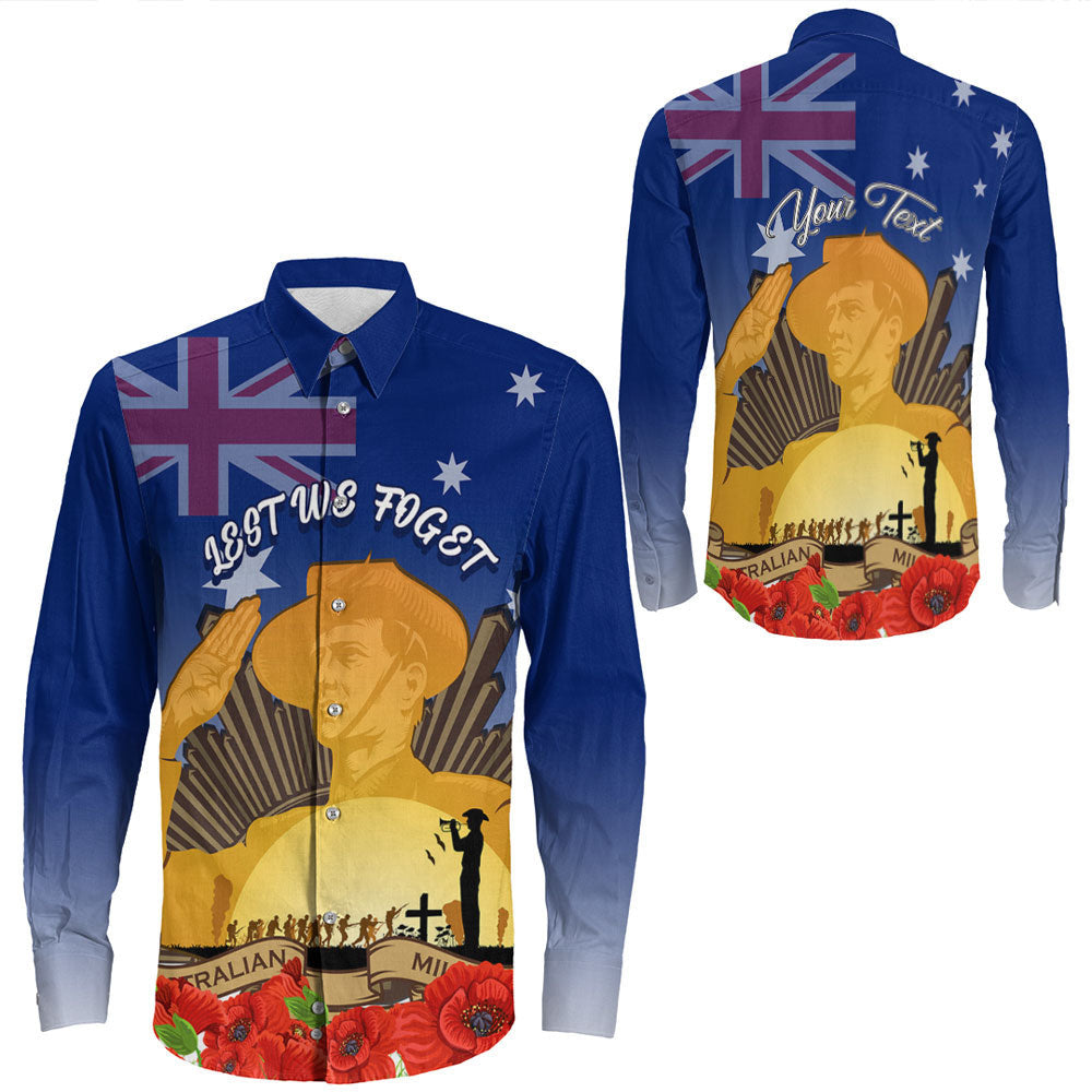 VibeHoodie Clothing - (Custom) Australia ANZAC Day Soldier Salute Long Sleeve Button Shirt LT10 - Vibe Hoodie Shop