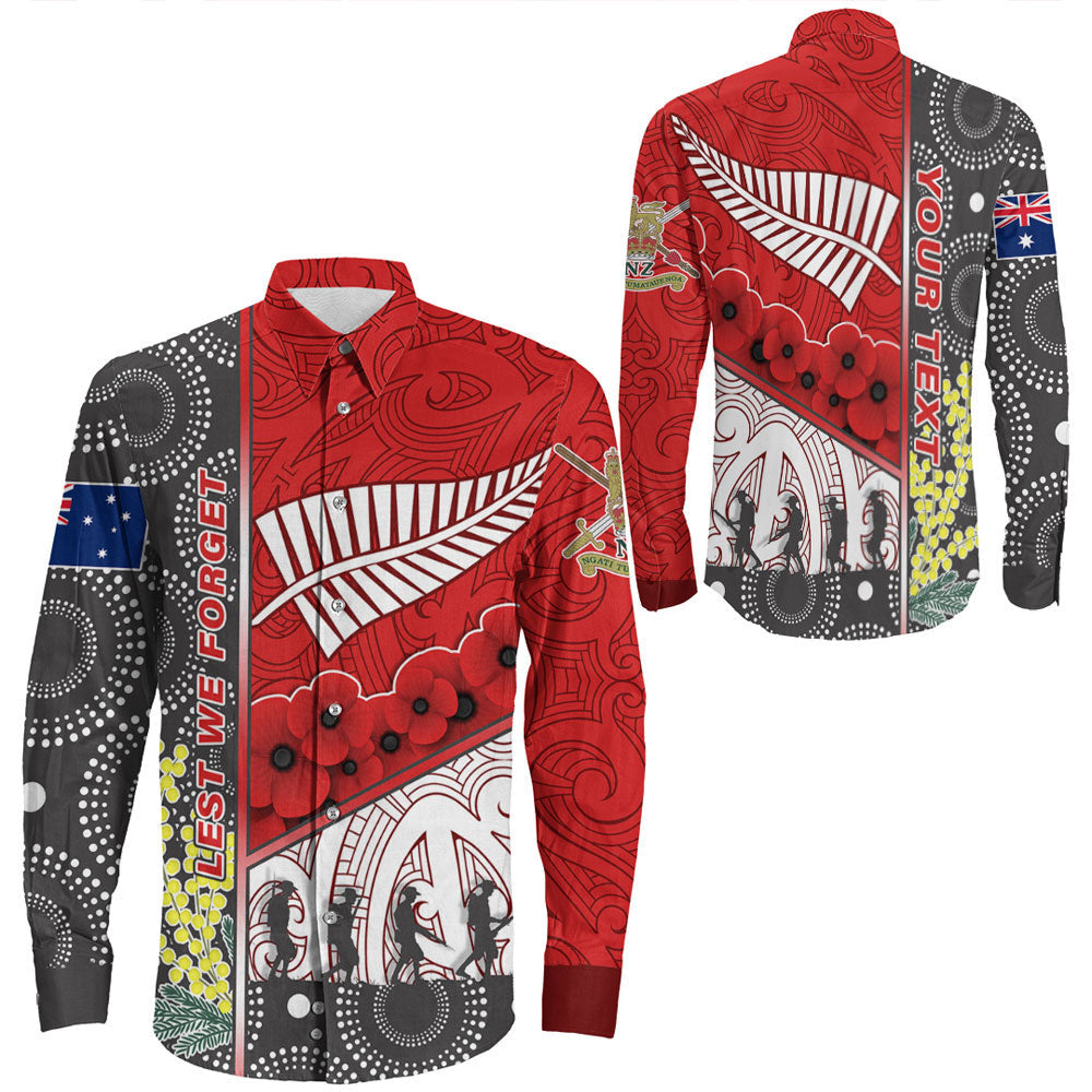 VibeHoodie Clothing - (Custom) Australia Indigenous and New Zealand Maori ANZAC (Red) Long Sleeve Button Shirt LT10 - Vibe Hoodie Shop